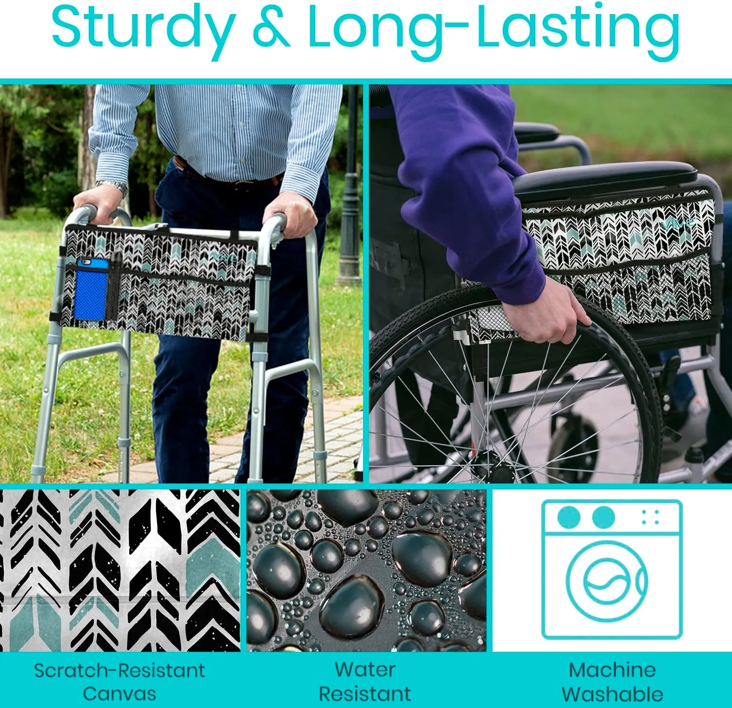 Vive Walker Bag - Accessories Wheelchair Basket Pouch (Water Resistant) - Seniors Caddy Accessory Attachment for Folding, Rolling Walkers - Carry Storage Carrier Tote - Lightweight, Universal Size