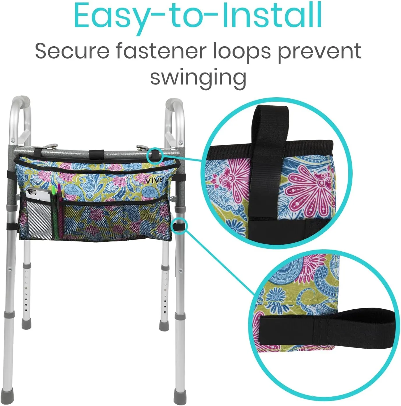 Vive Walker Bag - Accessories Wheelchair Basket Pouch (Water Resistant) - Seniors Caddy Accessory Attachment for Folding, Rolling Walkers - Carry Storage Carrier Tote - Lightweight, Universal Size