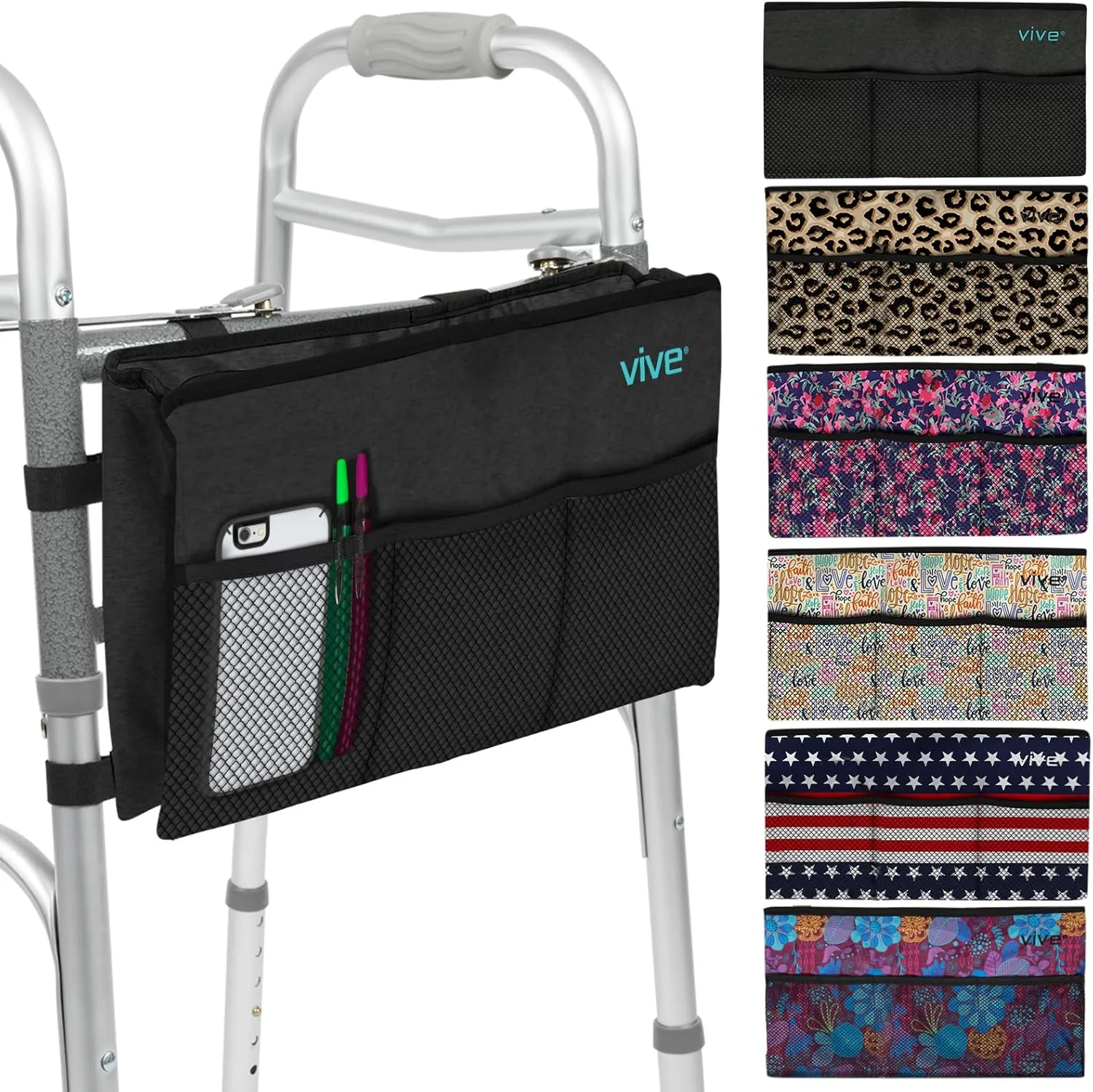 Vive Walker Bag - Accessories Wheelchair Basket Pouch (Water Resistant) - Seniors Caddy Accessory Attachment for Folding, Rolling Walkers - Carry Storage Carrier Tote - Lightweight, Universal Size