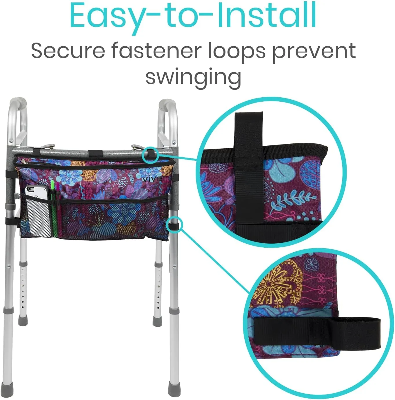 Vive Walker Bag - Accessories Wheelchair Basket Pouch (Water Resistant) - Seniors Caddy Accessory Attachment for Folding, Rolling Walkers - Carry Storage Carrier Tote - Lightweight, Universal Size