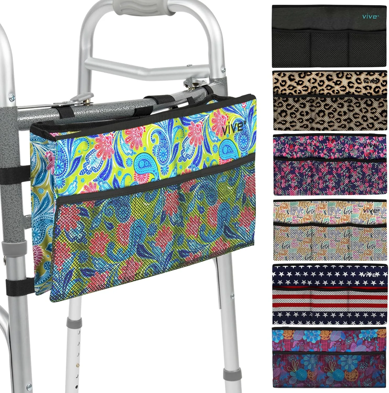 Vive Walker Bag - Accessories Wheelchair Basket Pouch (Water Resistant) - Seniors Caddy Accessory Attachment for Folding, Rolling Walkers - Carry Storage Carrier Tote - Lightweight, Universal Size