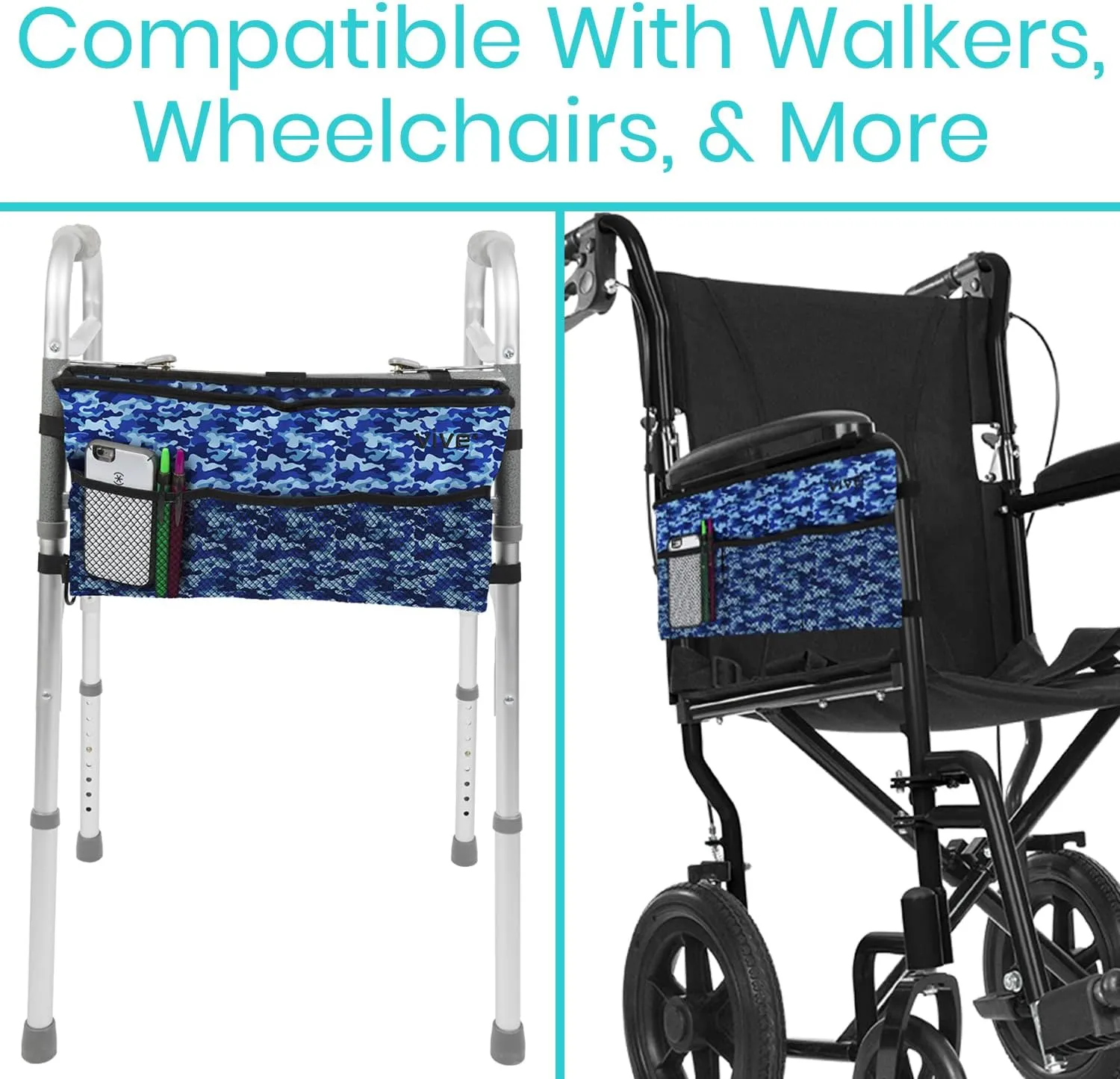 Vive Walker Bag - Accessories Wheelchair Basket Pouch (Water Resistant) - Seniors Caddy Accessory Attachment for Folding, Rolling Walkers - Carry Storage Carrier Tote - Lightweight, Universal Size