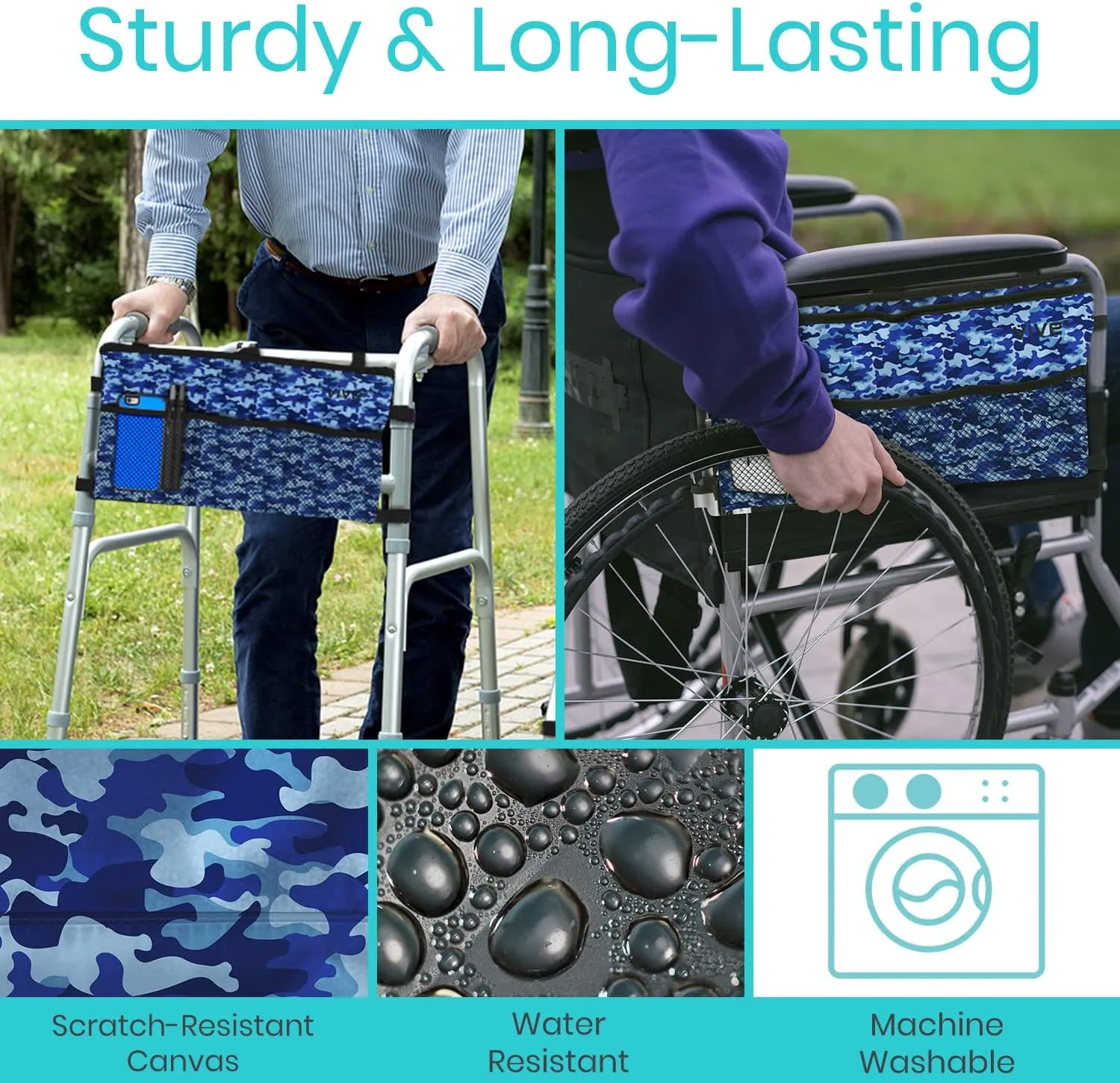 Vive Walker Bag - Accessories Wheelchair Basket Pouch (Water Resistant) - Seniors Caddy Accessory Attachment for Folding, Rolling Walkers - Carry Storage Carrier Tote - Lightweight, Universal Size