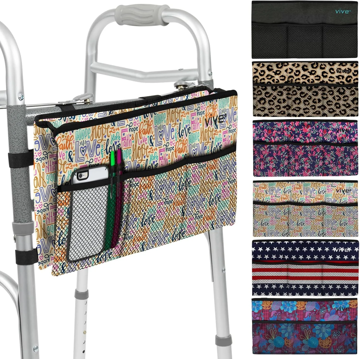 Vive Walker Bag - Accessories Wheelchair Basket Pouch (Water Resistant) - Seniors Caddy Accessory Attachment for Folding, Rolling Walkers - Carry Storage Carrier Tote - Lightweight, Universal Size