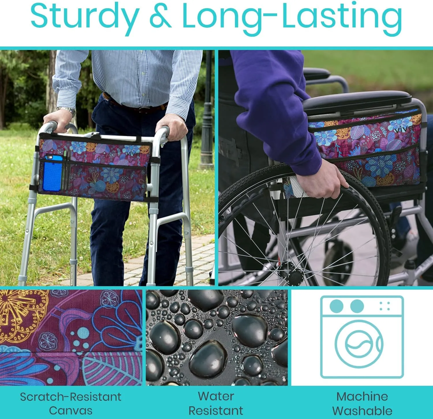 Vive Walker Bag - Accessories Wheelchair Basket Pouch (Water Resistant) - Seniors Caddy Accessory Attachment for Folding, Rolling Walkers - Carry Storage Carrier Tote - Lightweight, Universal Size