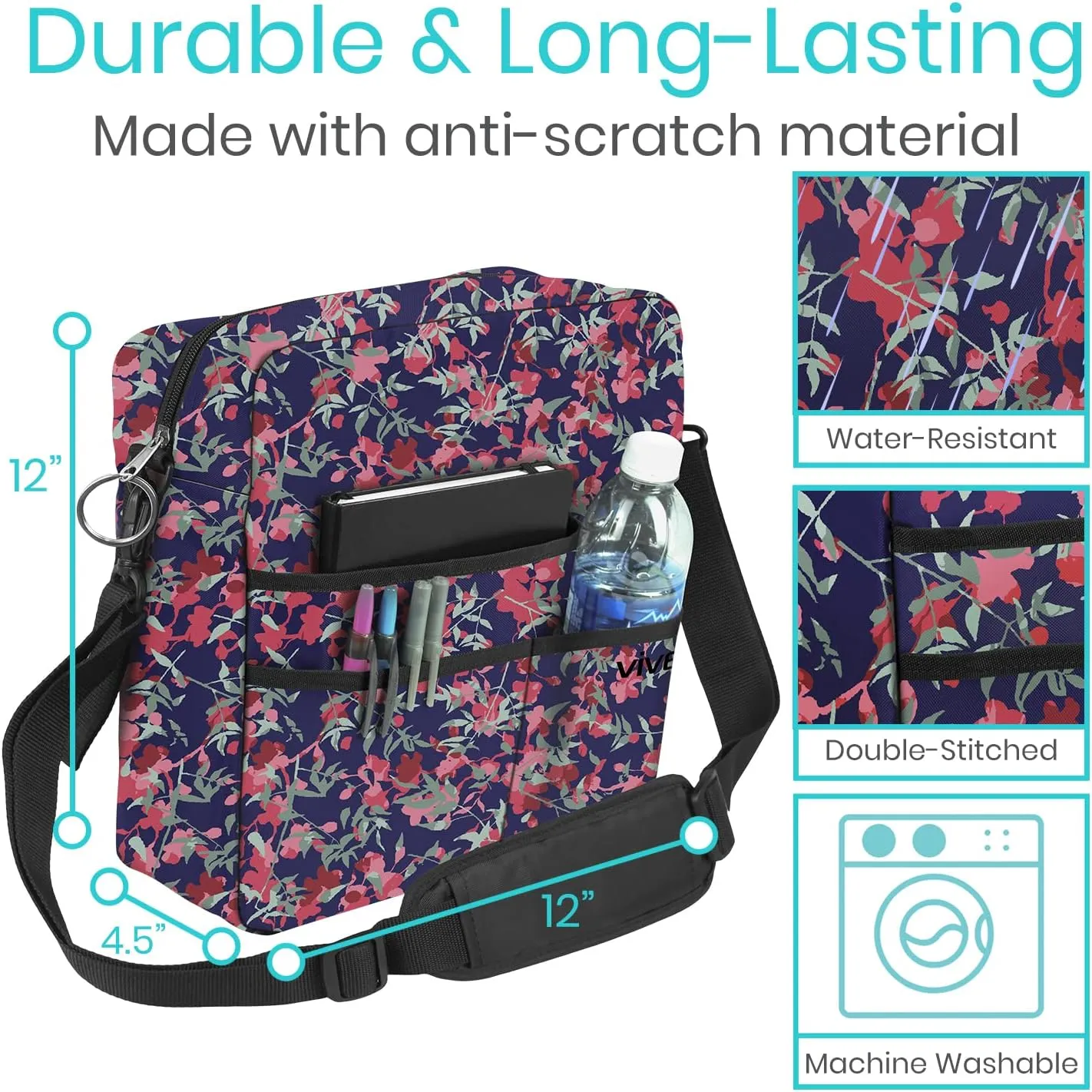 Vive Wheelchair Bag - Machine Washable, Double-Stitched, Water-Resistant Accessory Backpack for Rollators, Wheel Chairs, Walkers - Pouch with XL Pockets & Straps for Quick Installation