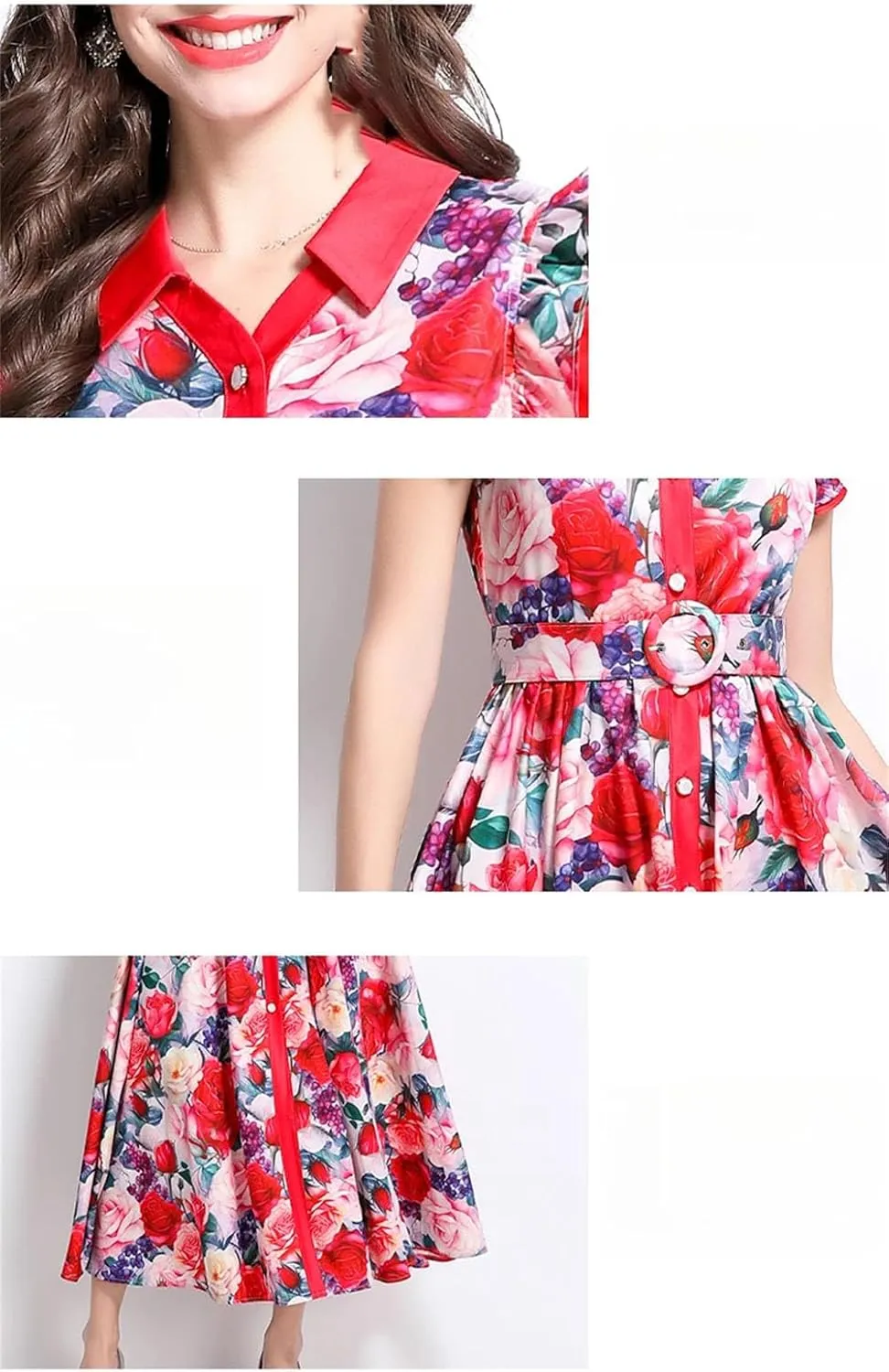 Vsadsau Women Bohemian Maxi Dress Flying Sleeve Single Breasted Dresses Floral Print Long Robe Party Dress
