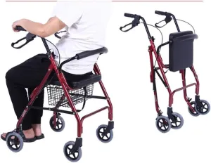 Walker 4 Wheeled with Basket,Rollator with Backrest, Seat and Bag Old Shopping Cart Walker Walker Can Sit and Fold