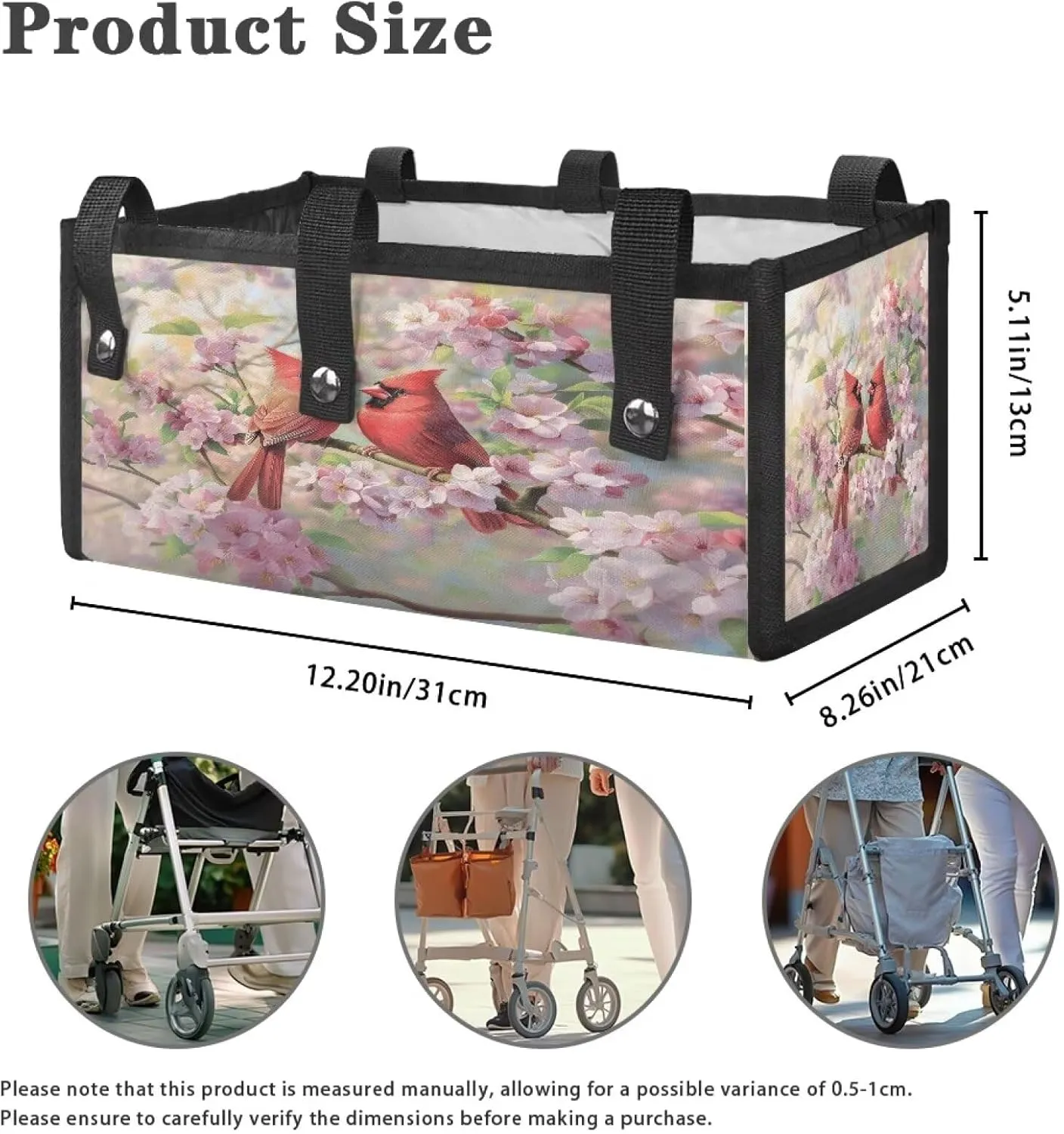 Walker Bag, Birds Walker Basket Rollator Walker Bag with Cup Holder Large Capacity Walker Accessories Organizer Bag Folding Walker Storage Bag Walker Accessories for Seniors