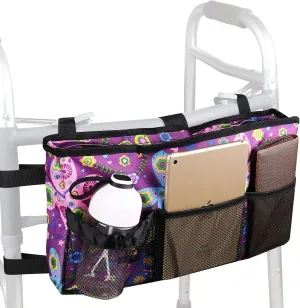 Walker Bag Organizer with Adjustable Shoulder Strap Walker Pouch Accessories Bag Water Resistant Storage Basket Tote Bag for Folding Walker,Rollator, Bariatric Walkers,Wheelchair (Purple Butterfly)