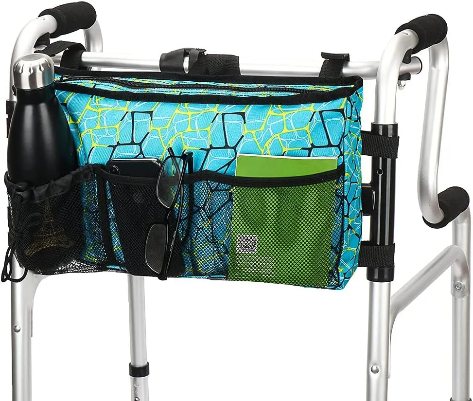 Walker Bag - Water Resistant Pouch Basket with 6 Pockets for Rollator and Folding Walker, Wheelchairs,Bariatric Walkers (Colorful Blue)
