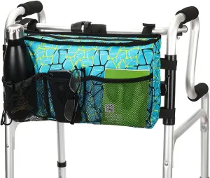 Walker Bag - Water Resistant Pouch Basket with 6 Pockets for Rollator and Folding Walker, Wheelchairs,Bariatric Walkers (Colorful Blue)