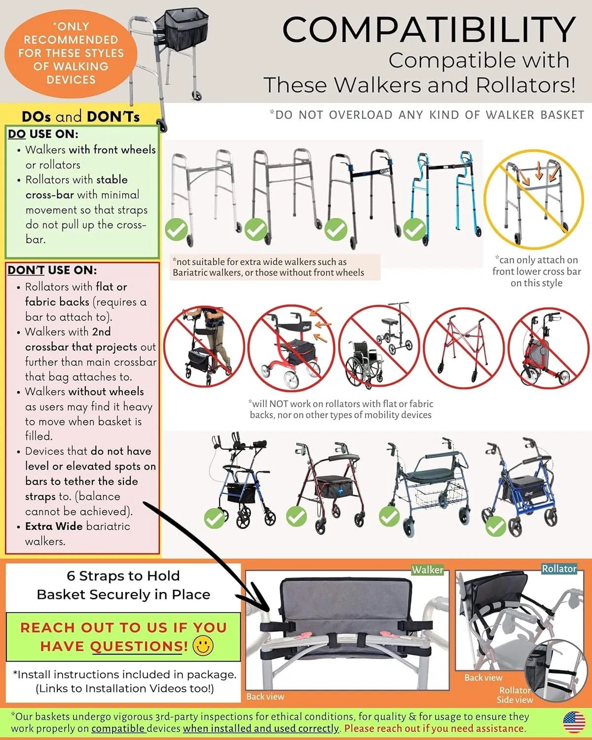 Walker Basket for Folding Walker with Flip-Down Walker Tray Reacher Cane Holder Strap Cup Holder | Basket for Walker Bags for Folding Walker with Wheels, Walker Accessories for Walker Rollator (GRAY)