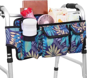Walker Basket，Foldable Walker Storage Bag with Big Capacity，Multi Pockets Waterproof Walker Basket Tote Bag，Detachable Basket for Walkers for Seniors(Leaf)