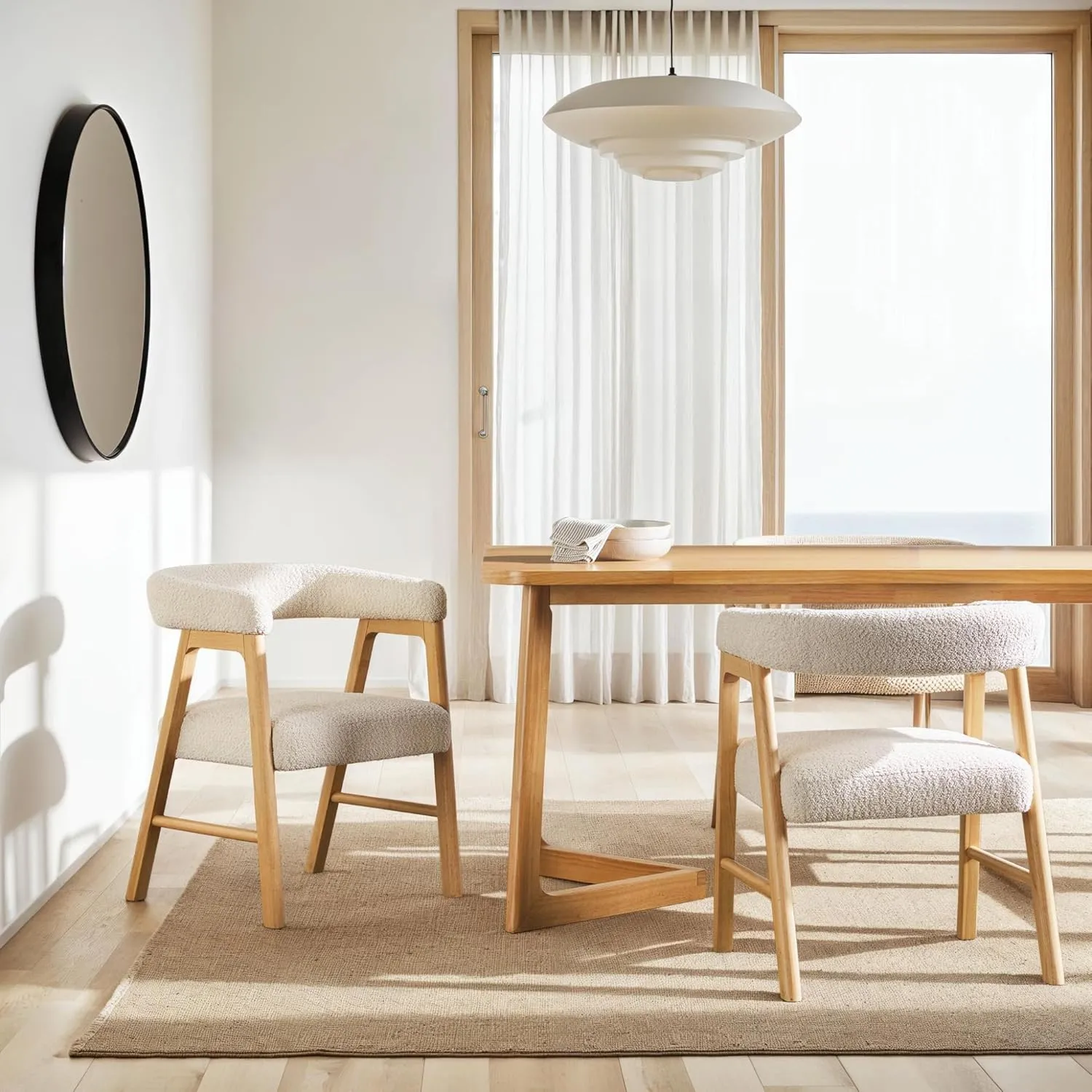 Walker Edision Ezra Modern Curved Back Dining Chair with Boucle Upholstery - Ivory (Set of 2)