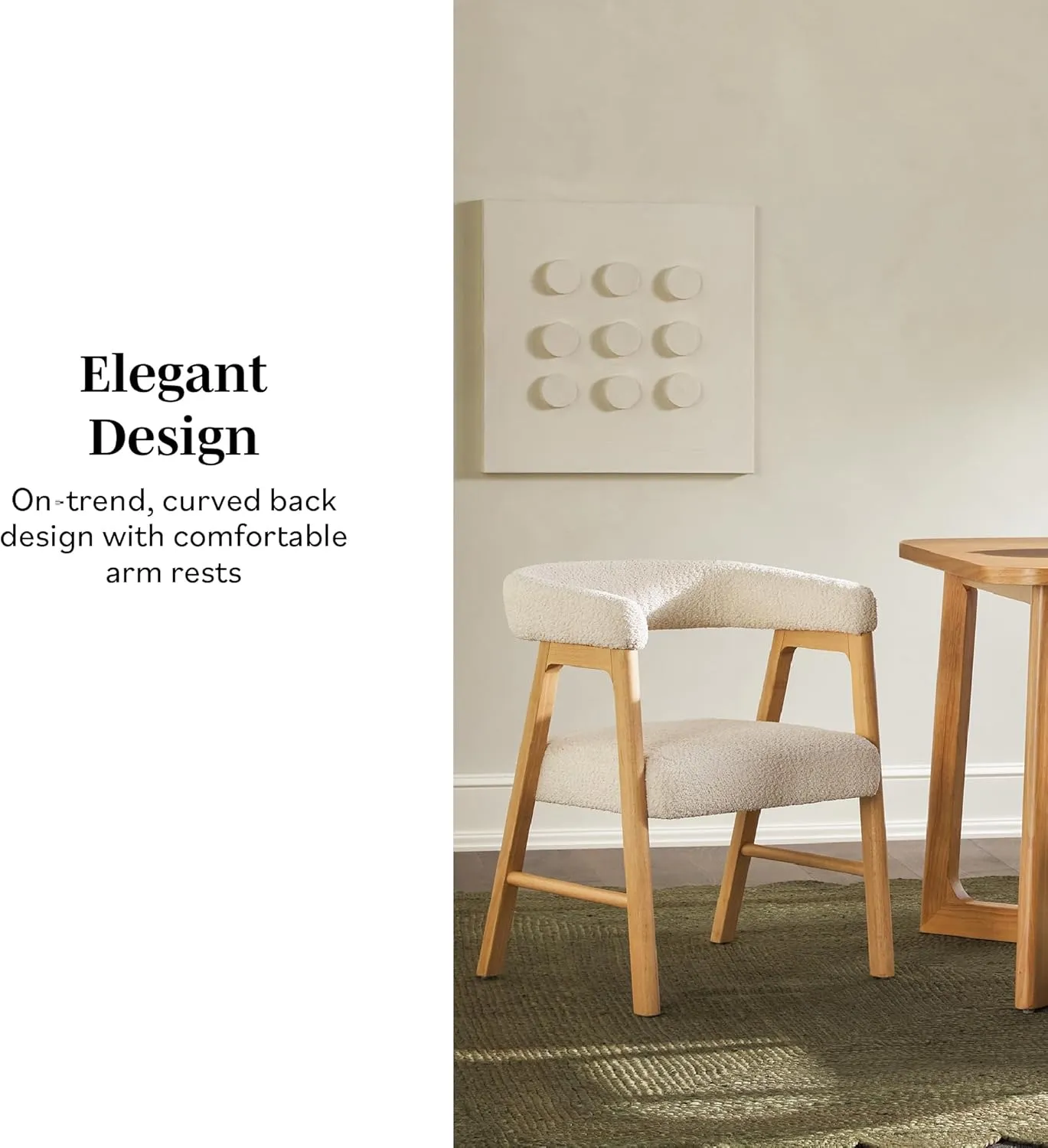 Walker Edision Ezra Modern Curved Back Dining Chair with Boucle Upholstery - Ivory (Set of 2)