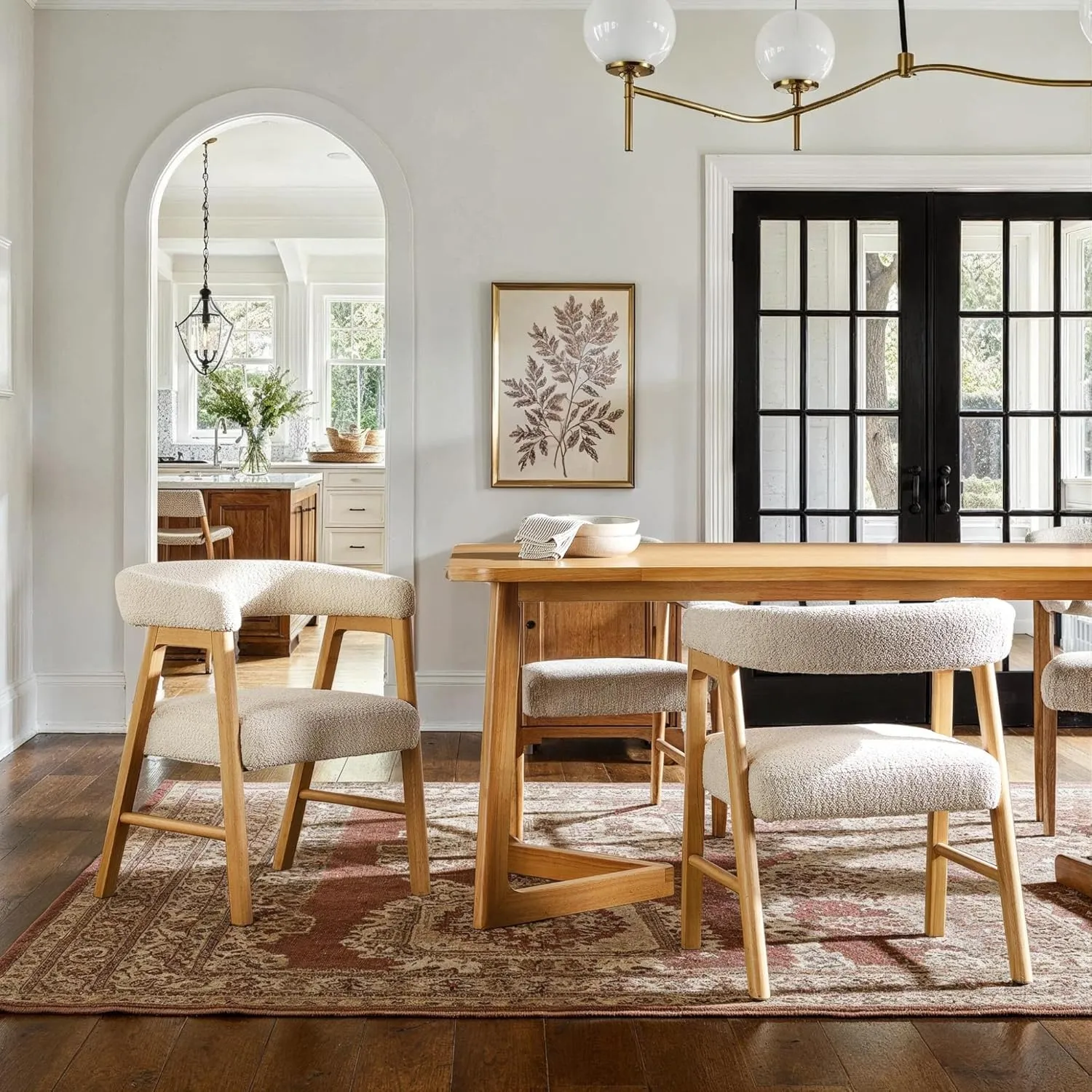 Walker Edision Ezra Modern Curved Back Dining Chair with Boucle Upholstery - Ivory (Set of 2)