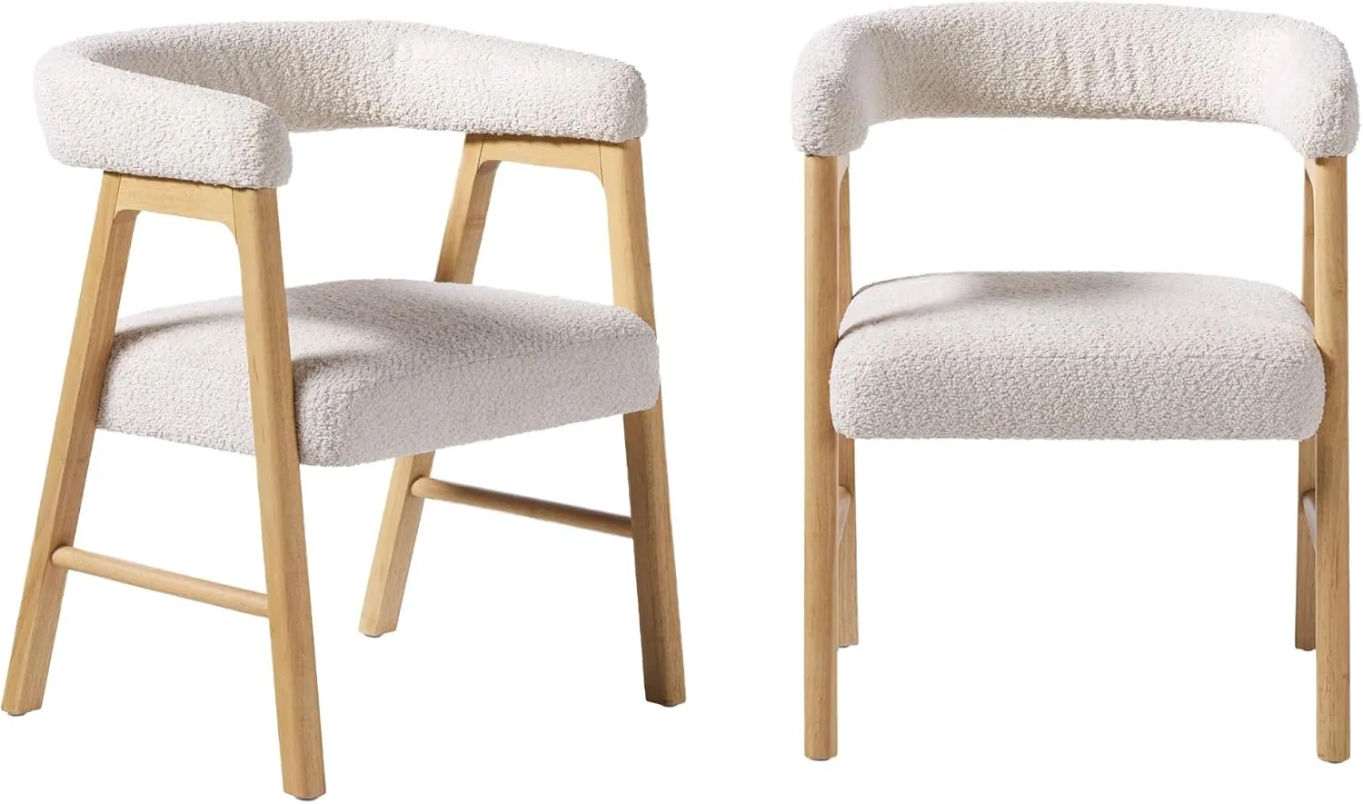 Walker Edision Ezra Modern Curved Back Dining Chair with Boucle Upholstery - Ivory (Set of 2)