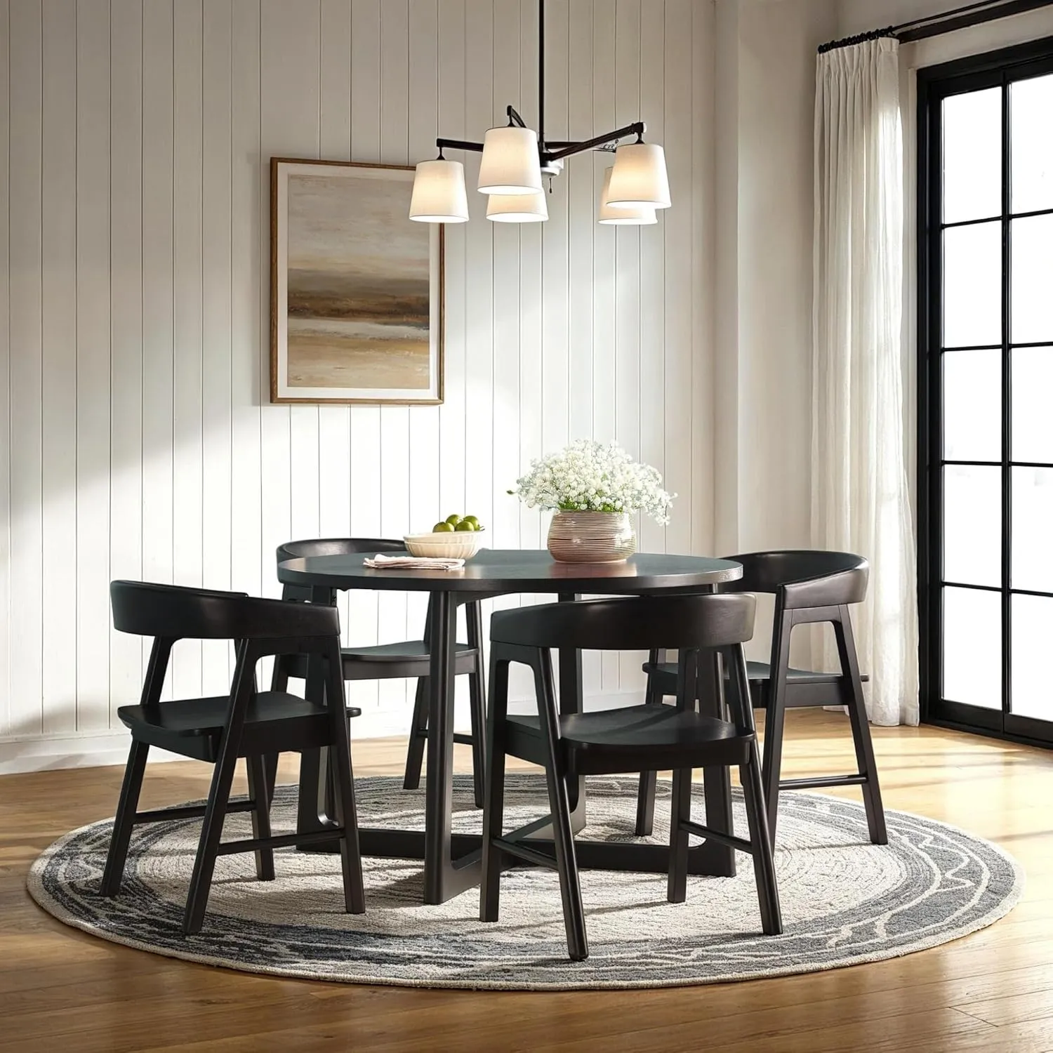 Walker Edision Ezra Modern Solid Wood Rounded Back Dining Chair - Black (Set of 2)
