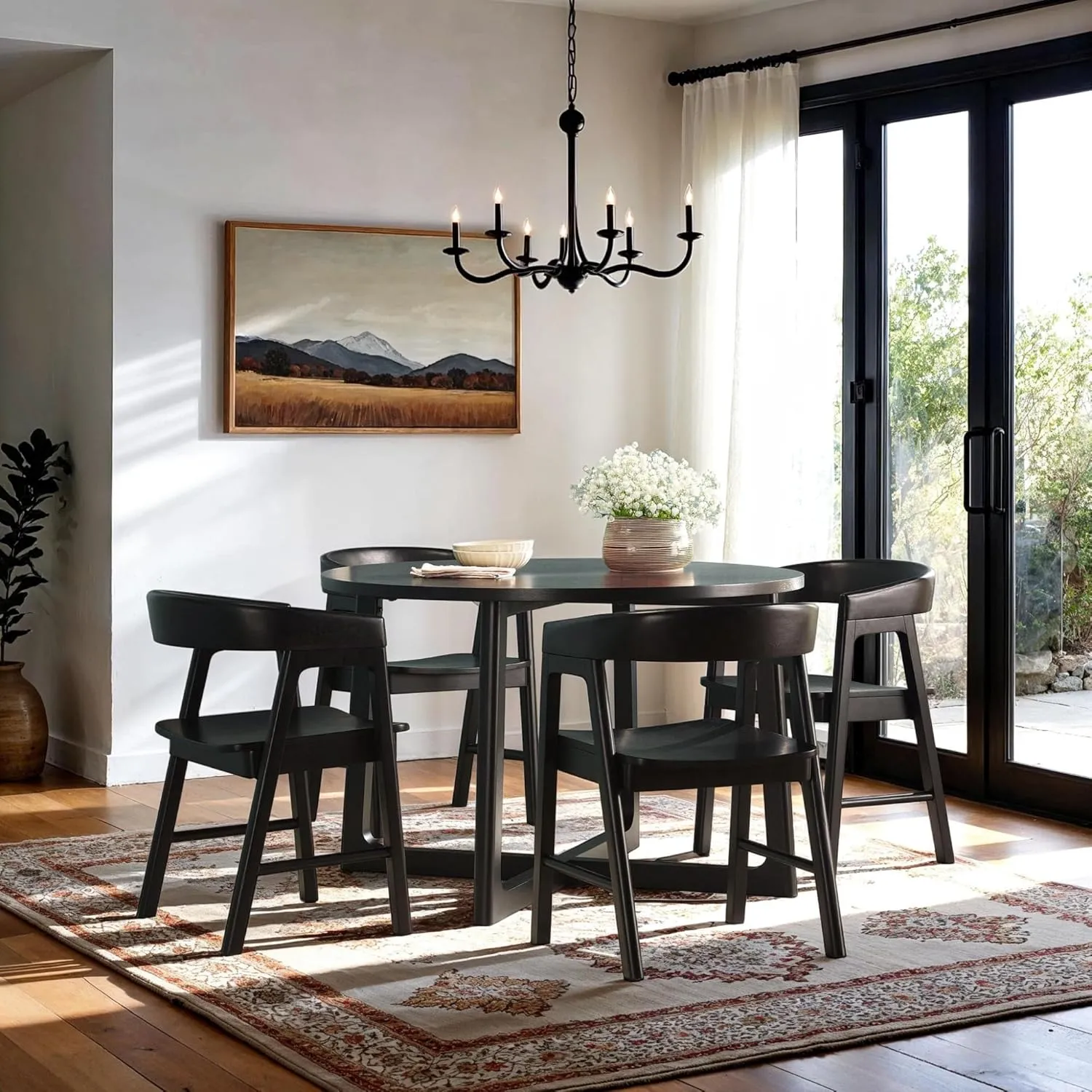 Walker Edision Ezra Modern Solid Wood Rounded Back Dining Chair - Black (Set of 2)