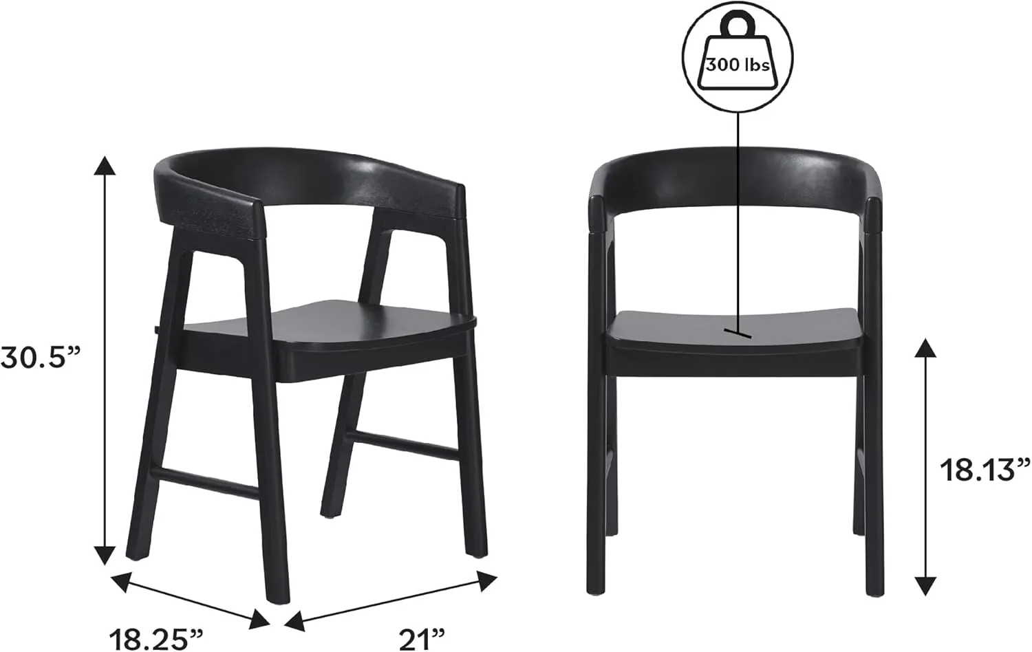 Walker Edision Ezra Modern Solid Wood Rounded Back Dining Chair - Black (Set of 2)