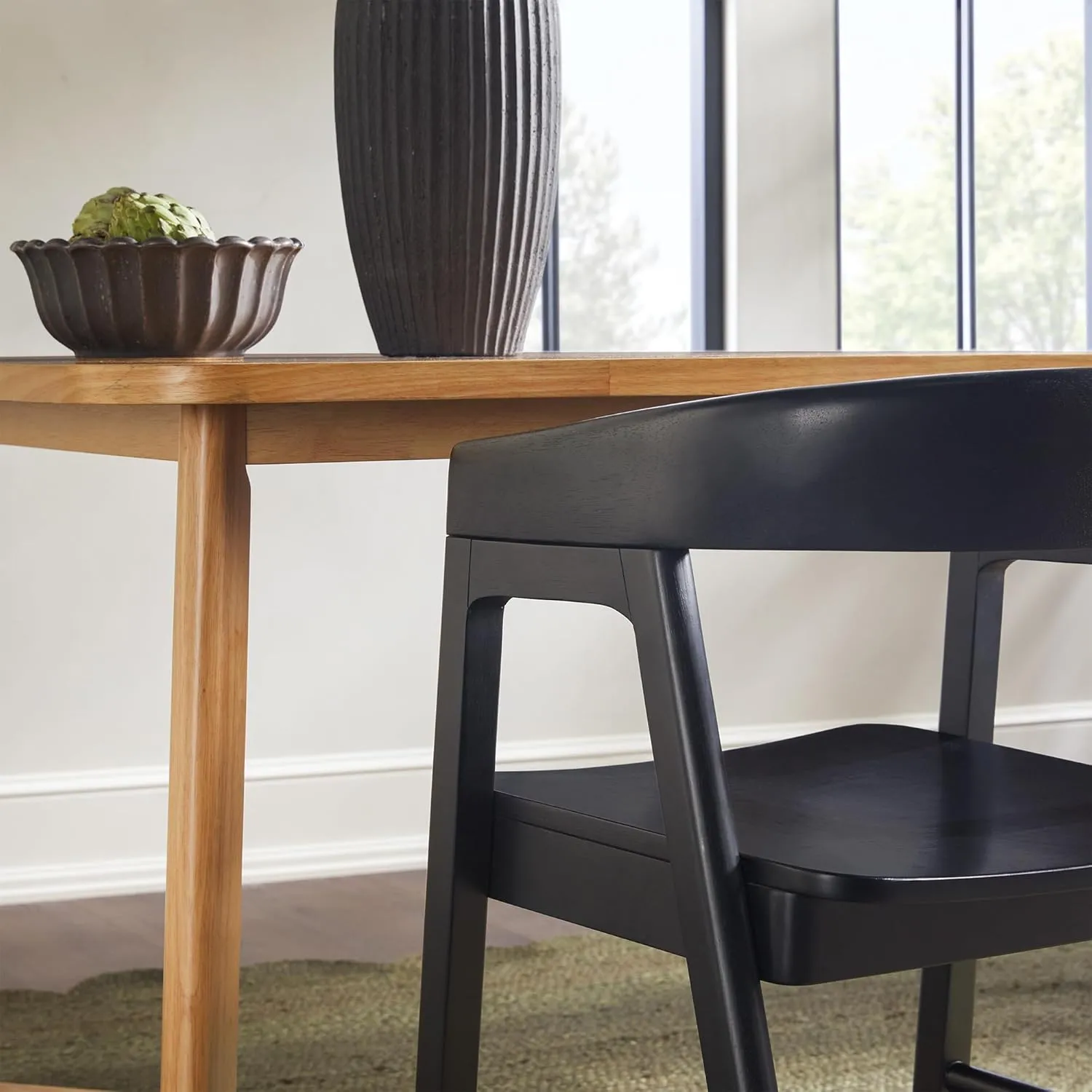 Walker Edision Ezra Modern Solid Wood Rounded Back Dining Chair - Black (Set of 2)