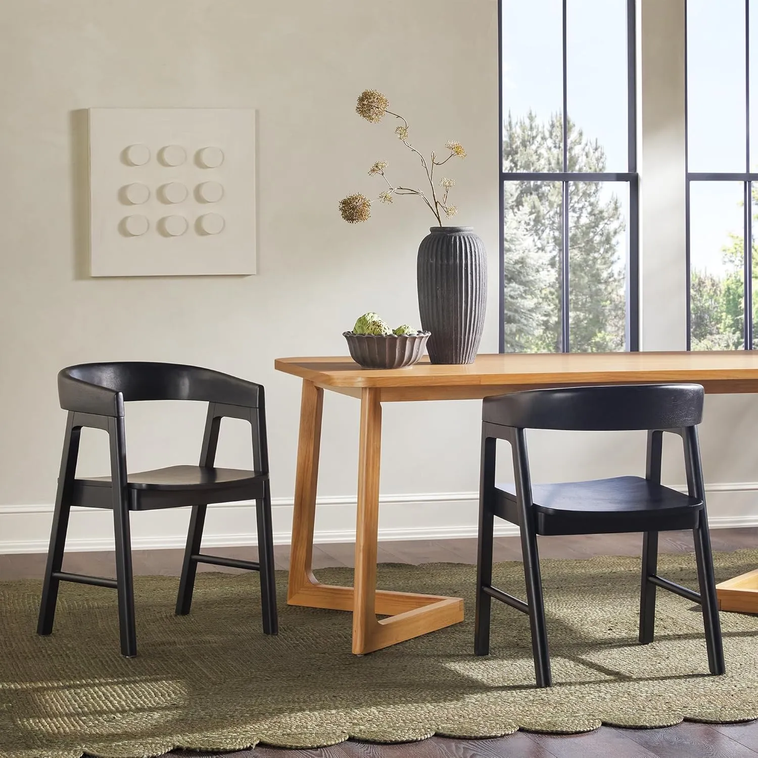 Walker Edision Ezra Modern Solid Wood Rounded Back Dining Chair - Black (Set of 2)