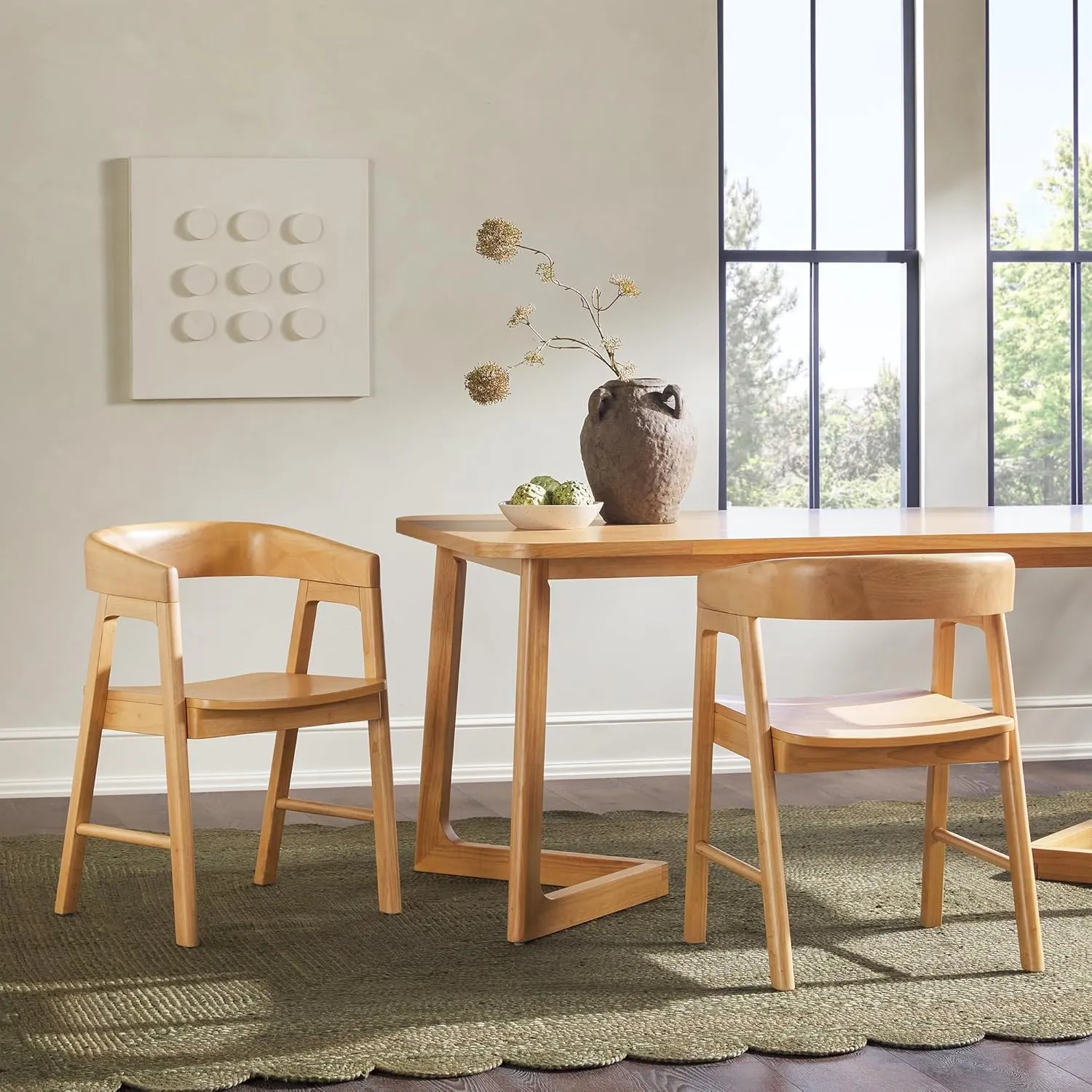 Walker Edision Ezra Modern Solid Wood Rounded Back Dining Chair - Natural (Set of 2)