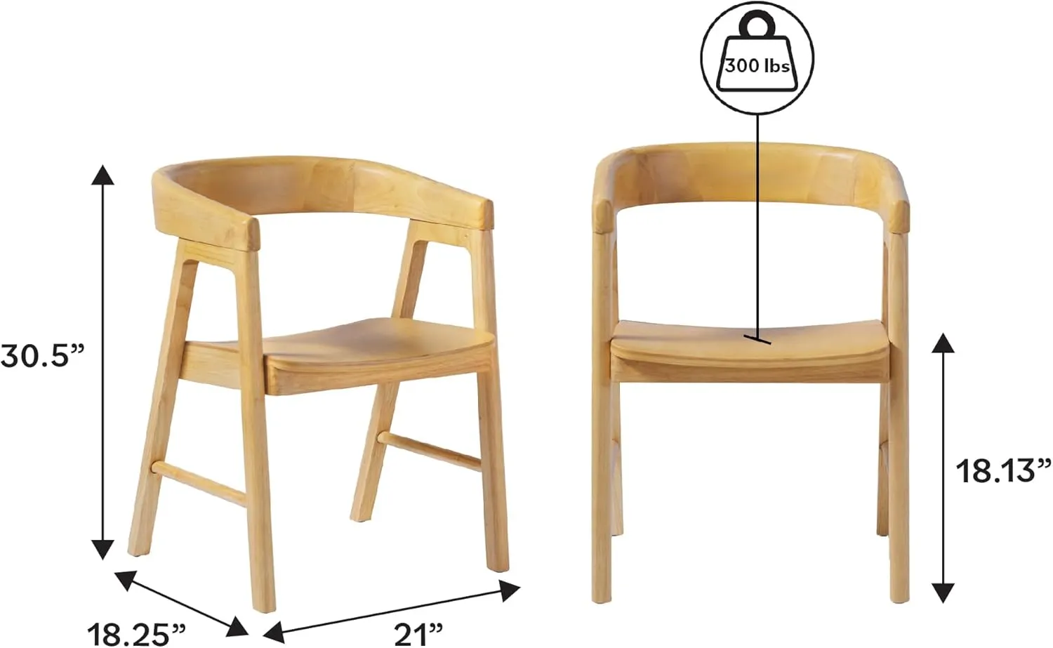 Walker Edision Ezra Modern Solid Wood Rounded Back Dining Chair - Natural (Set of 2)