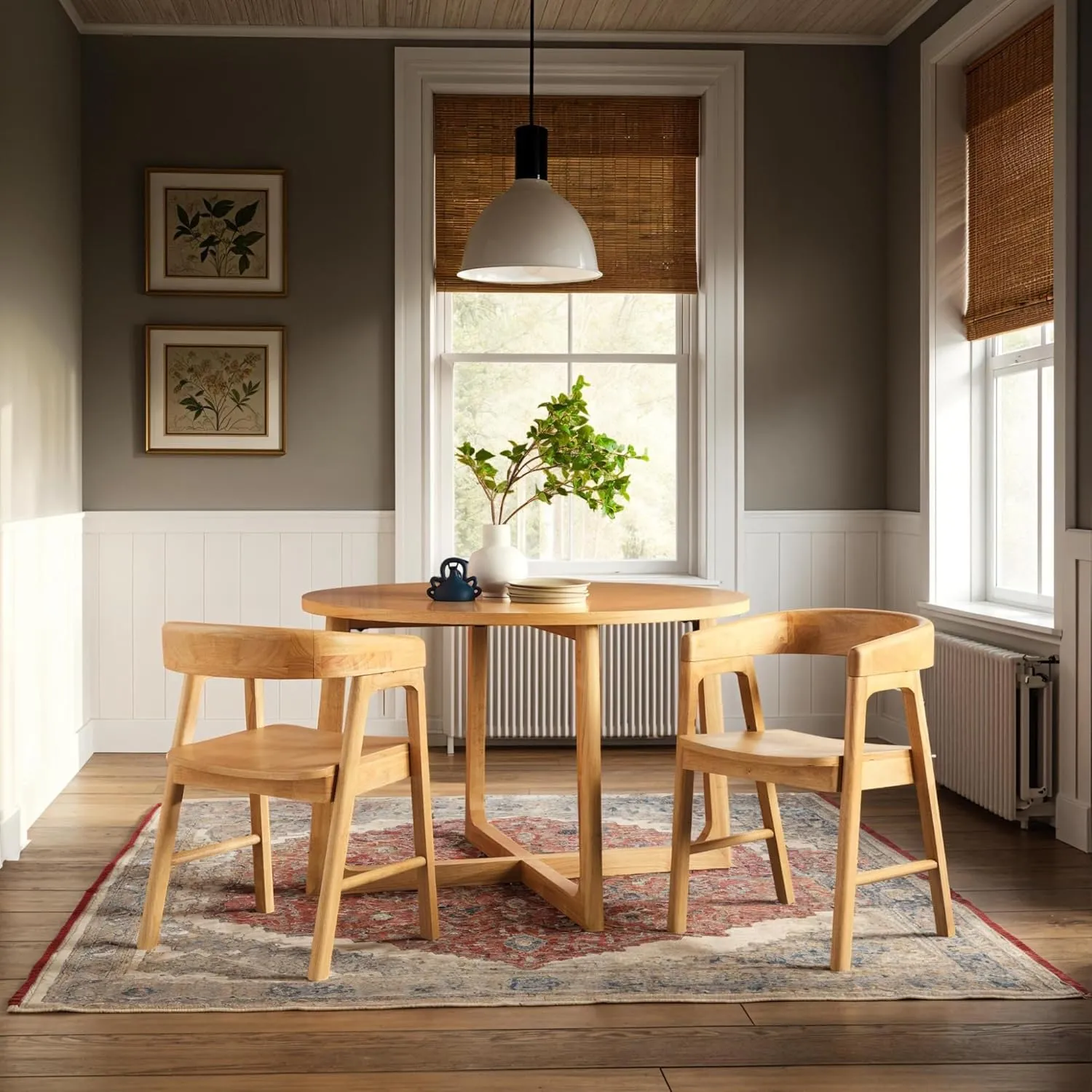 Walker Edision Ezra Modern Solid Wood Rounded Back Dining Chair - Natural (Set of 2)
