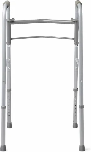 Walker Folding for Seniors - Two Push-Button Lever Release Folding Walker Deluxe Height (Short, Standard, People) by Healthline Trading (NO WEELS)