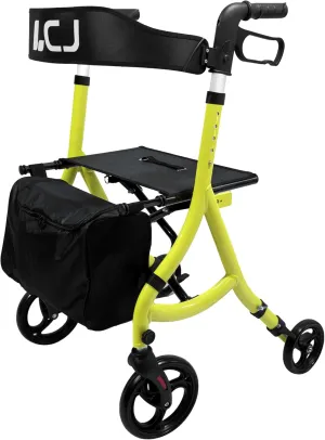 Walker for Seniors,Foldable Walker with Seat,8-inch Front Wheel,6-inch Rear Wheel,Height-Adjustable Seat,Equipped with Shopping Bag,for Elderly,Supports up to 300 lbs(Yellow-Standard Version)