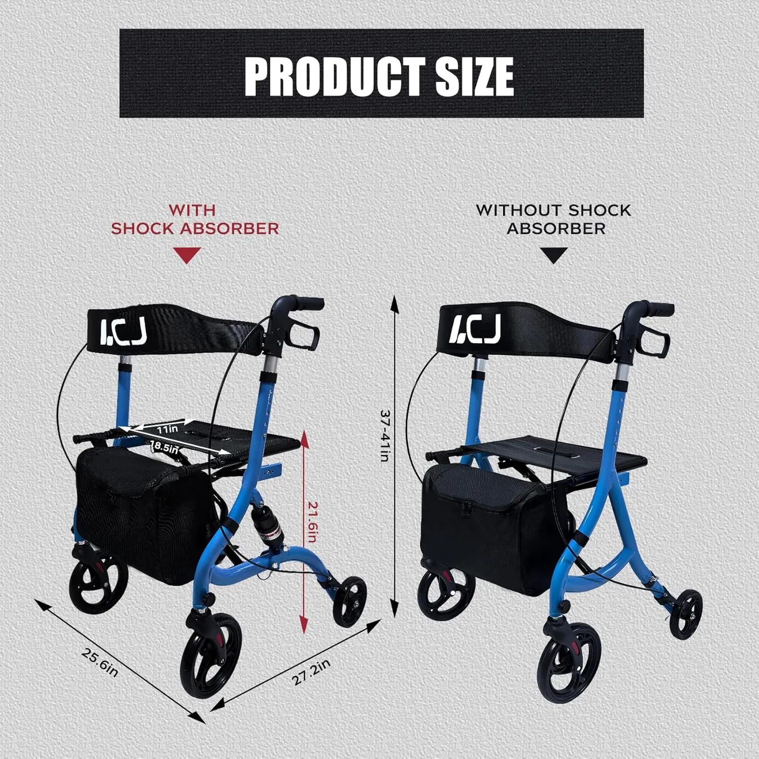 Walker for Seniors,Foldable Walker with Seat,8-inch Front Wheel,6-inch Rear Wheel,Height-Adjustable Seat,Equipped with Shopping Bag,for Elderly,Supports up to 300 lbs(Yellow-Standard Version)