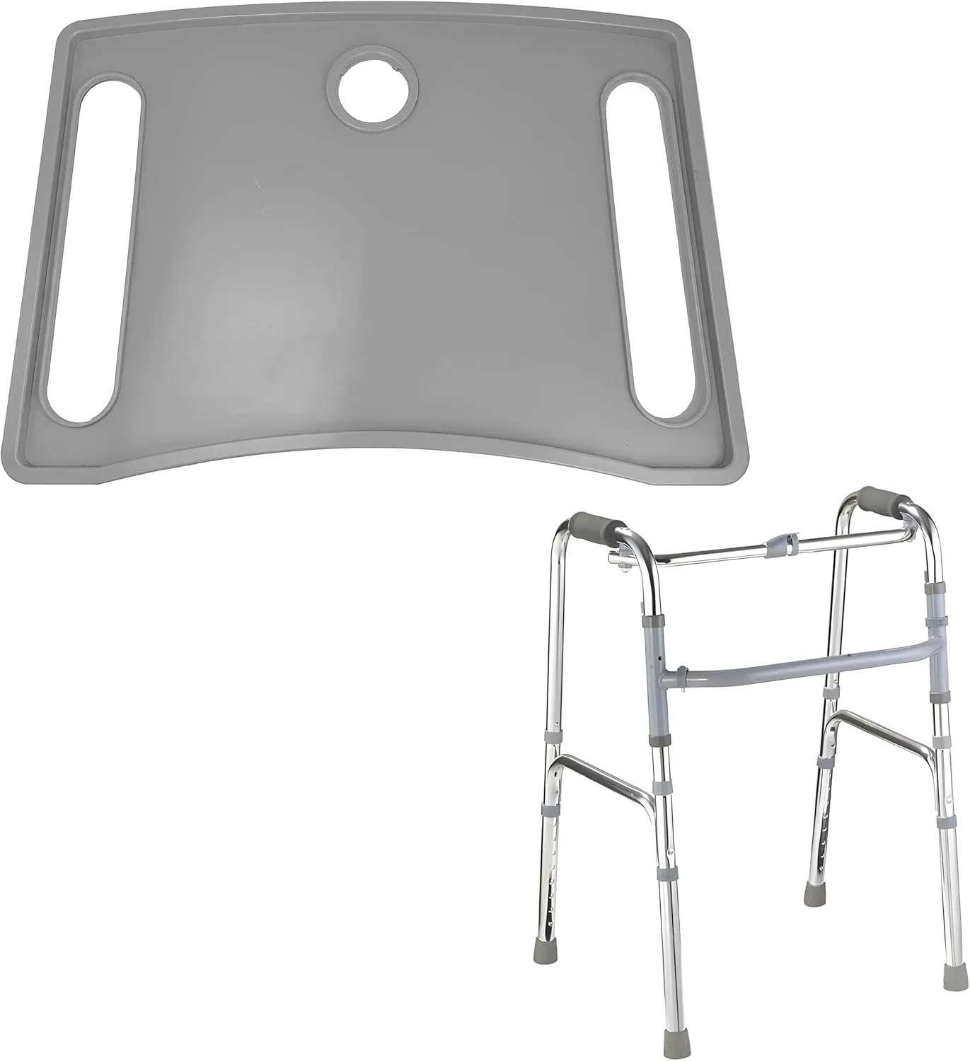 Walker Tray with Cup Holder, Molded Plastic Food Tray, Fits Most Folding Walkers
