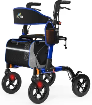 Walkers for Seniors, Rollator Walker with Seat, 350 lb Weight Capacity, 18" Big Seat, 8" All-Terrain Wheels, 6-Level Adjustable Height, Lightweight Aluminum Frame Rollator Walkers for Seniors (Blue)
