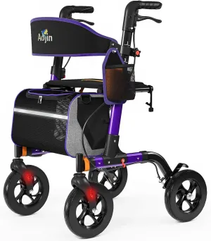 Walkers for Seniors, Rollator Walker with Seat, 350 lb Weight Capacity, 18" Big Seat, 8" All-Terrain Wheels, 6-Level Adjustable Height, Lightweight Aluminum Frame Rollator Walkers for Seniors (Purple)