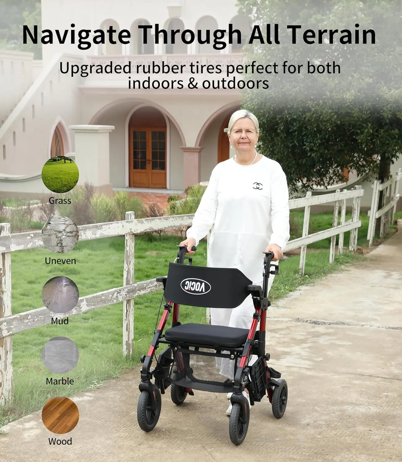 Walkers for Seniors, Wheelchairs for Adults, Rollator Walker with Seat, 2 in 1 Rollator Transport Chair with Brakes, Rollator Lightweight Foldable, Walker Wheelchair Combo Z51-FSA HSA