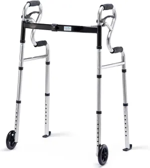 Walkers for Seniors with 5” Front Wheels by Health Line Massage Products, Width Adjustable Compact Standard Walker Support Up to 350lbs, Quick Folding 2 Wheels Walker for Seniors, Adults Sliver
