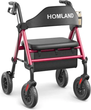 Walkers for Seniors with Seat, Foldable Rollator Walker, Reinforced Aluminum Frame, 8" Big Rubber Wheels for All Terrain, Height Adjustable Lightweight Rolling Walker