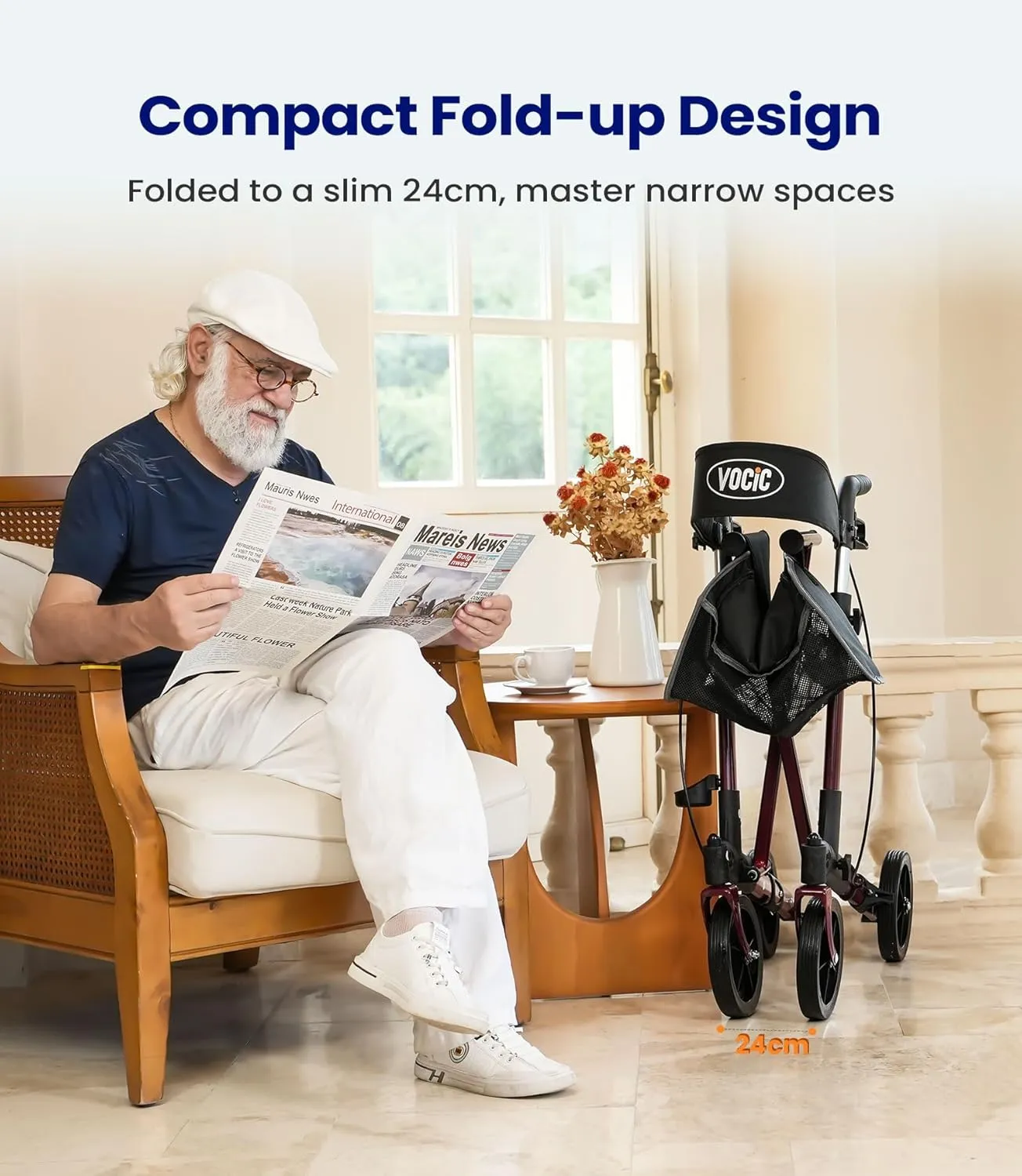 Walkers-for-Seniors-with-Seat, Lightweight-Rollator-Walker-with-Seat-and-Brakes, Folding-Rolling-Walker-with-Wheels, All Terrain