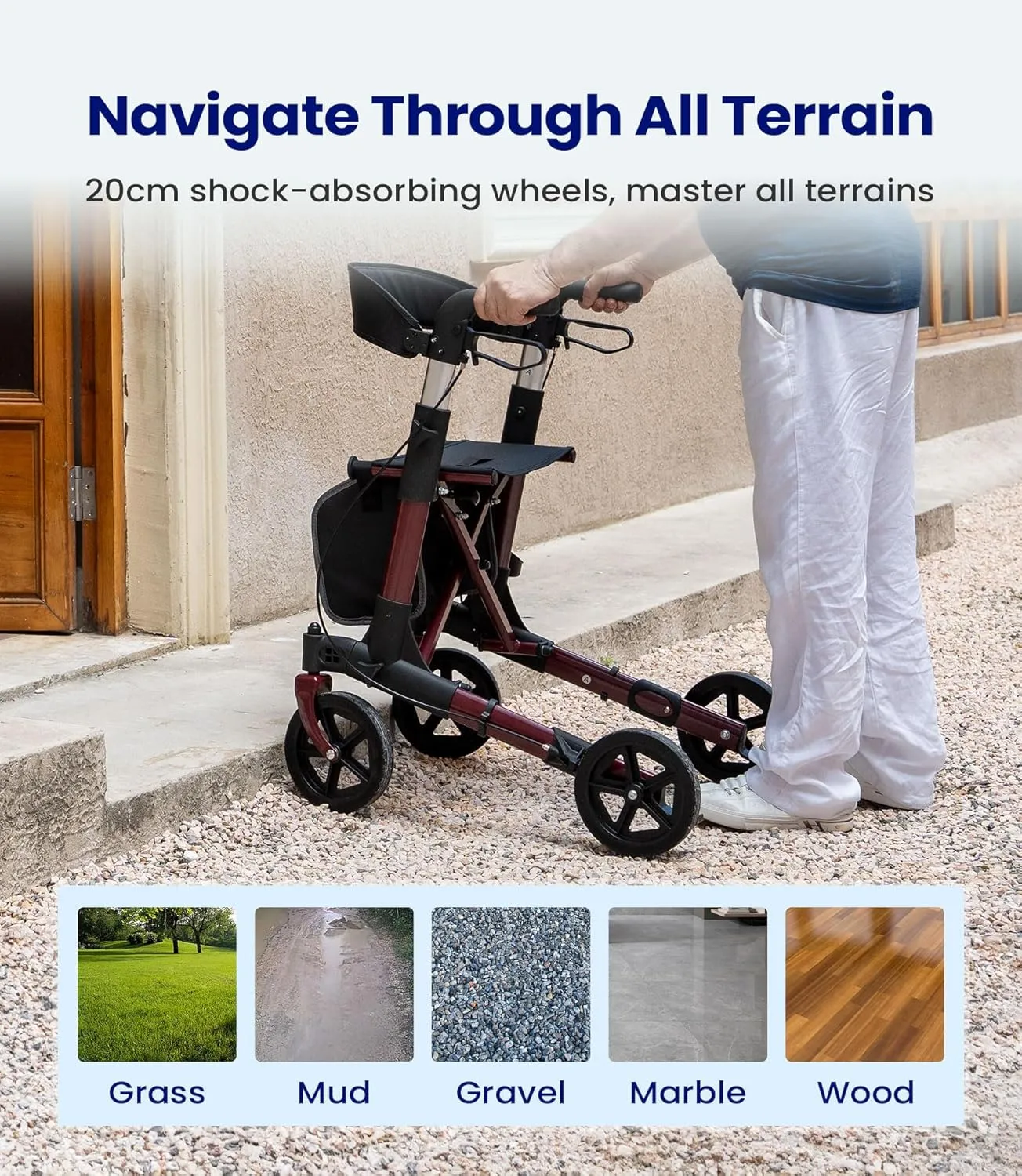 Walkers-for-Seniors-with-Seat, Lightweight-Rollator-Walker-with-Seat-and-Brakes, Folding-Rolling-Walker-with-Wheels, All Terrain