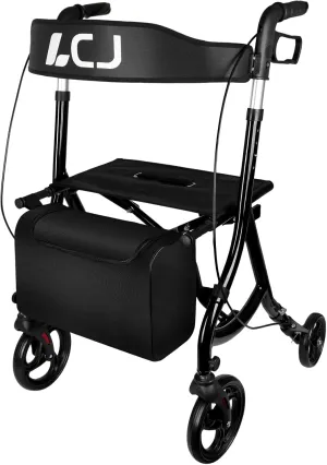 Walkers for Seniors with Seat,Mobility Scooters for Seniors,Rollator Walker with Foldable,8"Front Wheel,Height-Adjustable Seat,Equipped with Shopping Bag,Supports up to 300 lbs(Black-Standard version)