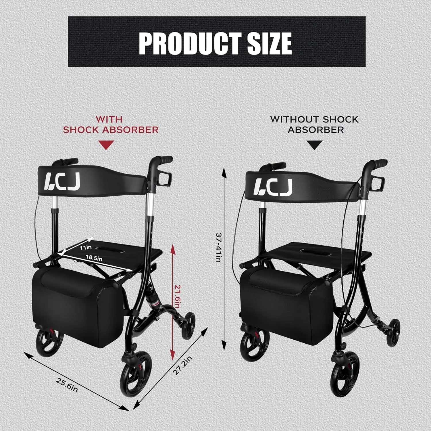 Walkers for Seniors with Seat,Mobility Scooters for Seniors,Rollator Walker with Foldable,8"Front Wheel,Height-Adjustable Seat,Equipped with Shopping Bag,Supports up to 300 lbs(Black-Standard version)
