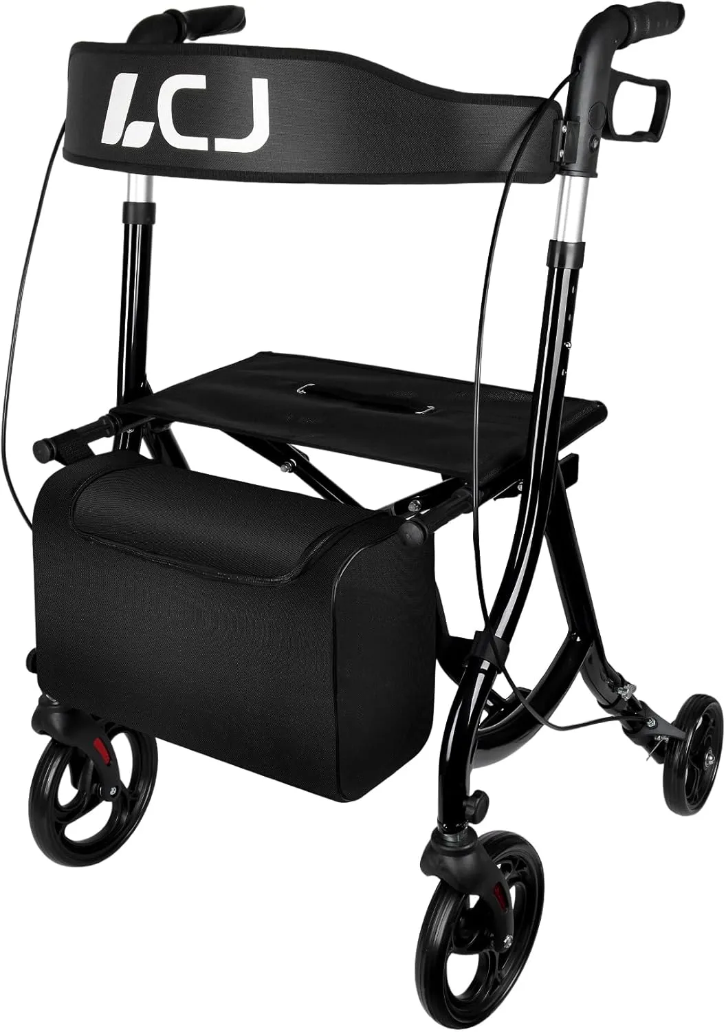 Walkers for Seniors with Seat,Mobility Scooters for Seniors,Rollator Walker with Foldable,8"Front Wheel,Height-Adjustable Seat,Equipped with Shopping Bag,Supports up to 300 lbs(Black-Standard version)