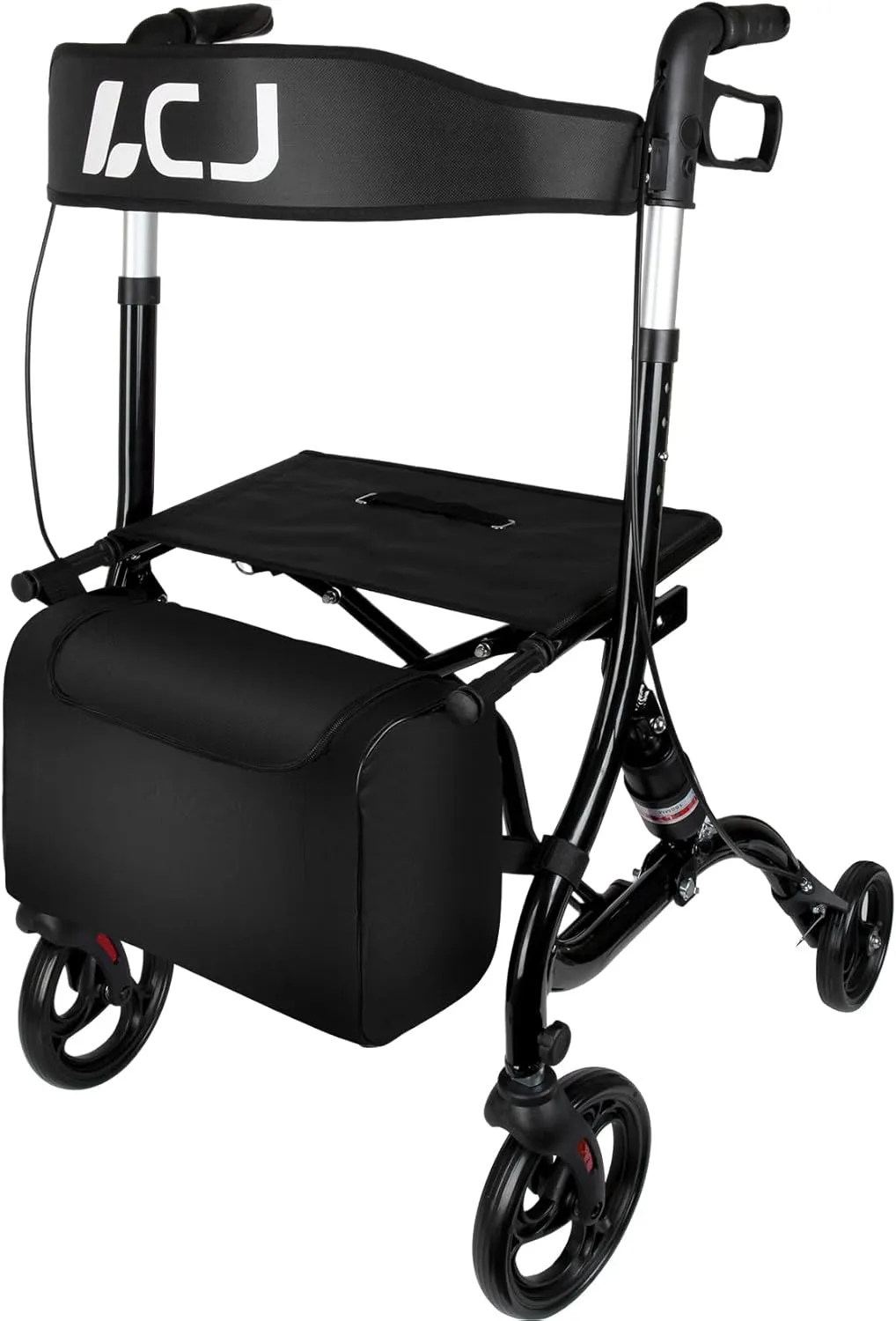 Walkers for Seniors with Seat,Rollator Walker with Foldable,8" Front Wheel,Height-Adjustable Seat,Equipped with Shopping Bag,Supports up to 300 lbs(Black-Shock-Absorbing Design)