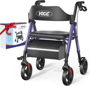 Walkers for Seniors, Z21 Rollator Walker with Seat Supports 350lb, 8" Big Wheels for All Terrain, Ergonomic Arc Seat & 6" Ultra Backrest Foldable Walker, Dual Height Adjustment, Lightweight 2025
