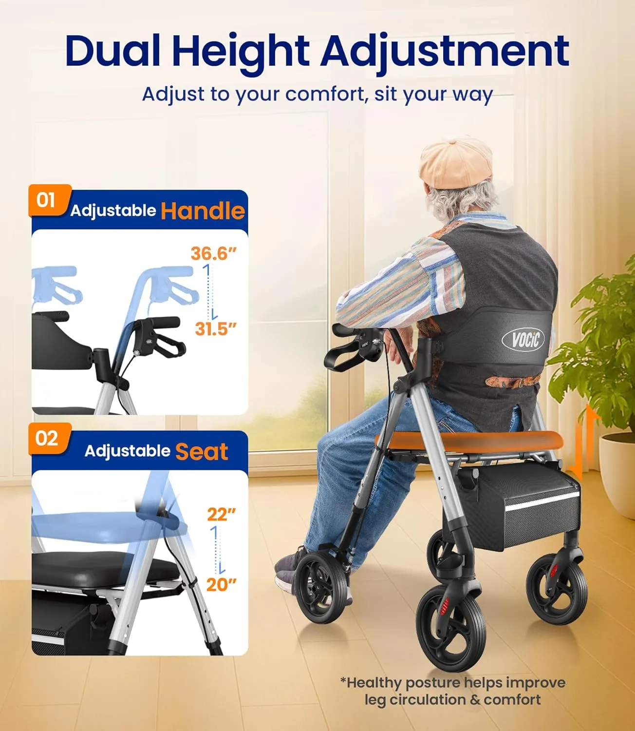 Walkers for Seniors, Z21 Rollator Walker with Seat Supports 350lb, 8" Big Wheels for All Terrain, Ergonomic Arc Seat & 6" Ultra Backrest Foldable Walker, Dual Height Adjustment, Lightweight 2025