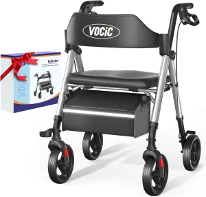 Walkers for Seniors, Z21 Rollator Walker with Seat Supports 350lb, 8" Big Wheels for All Terrain, Ergonomic Arc Seat & 6" Ultra Backrest Foldable Walker, Dual Height Adjustment, Lightweight 2025