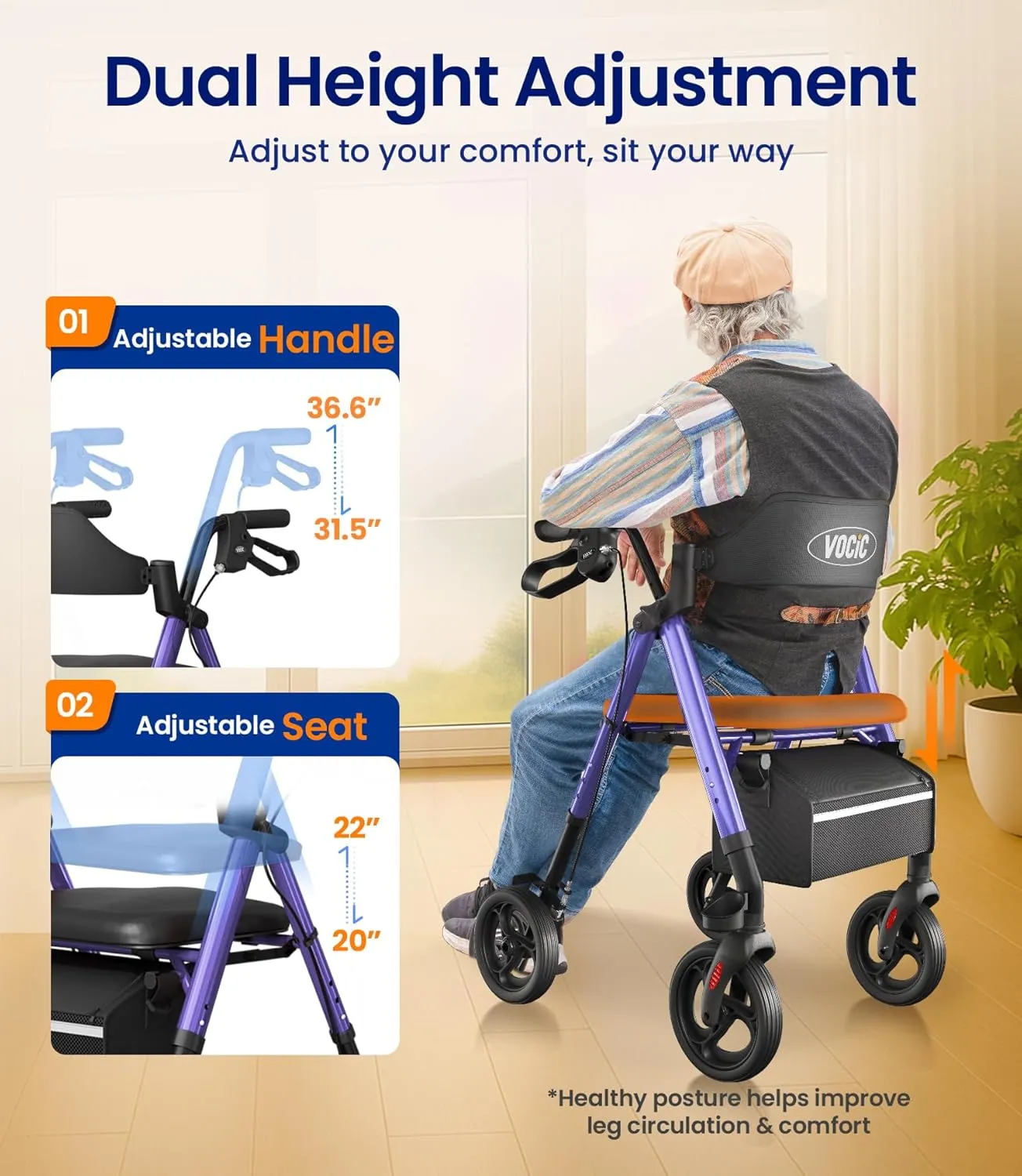 Walkers for Seniors, Z21 Rollator Walker with Seat Supports 350lb, 8" Big Wheels for All Terrain, Ergonomic Arc Seat & 6" Ultra Backrest Foldable Walker, Dual Height Adjustment, Lightweight 2025