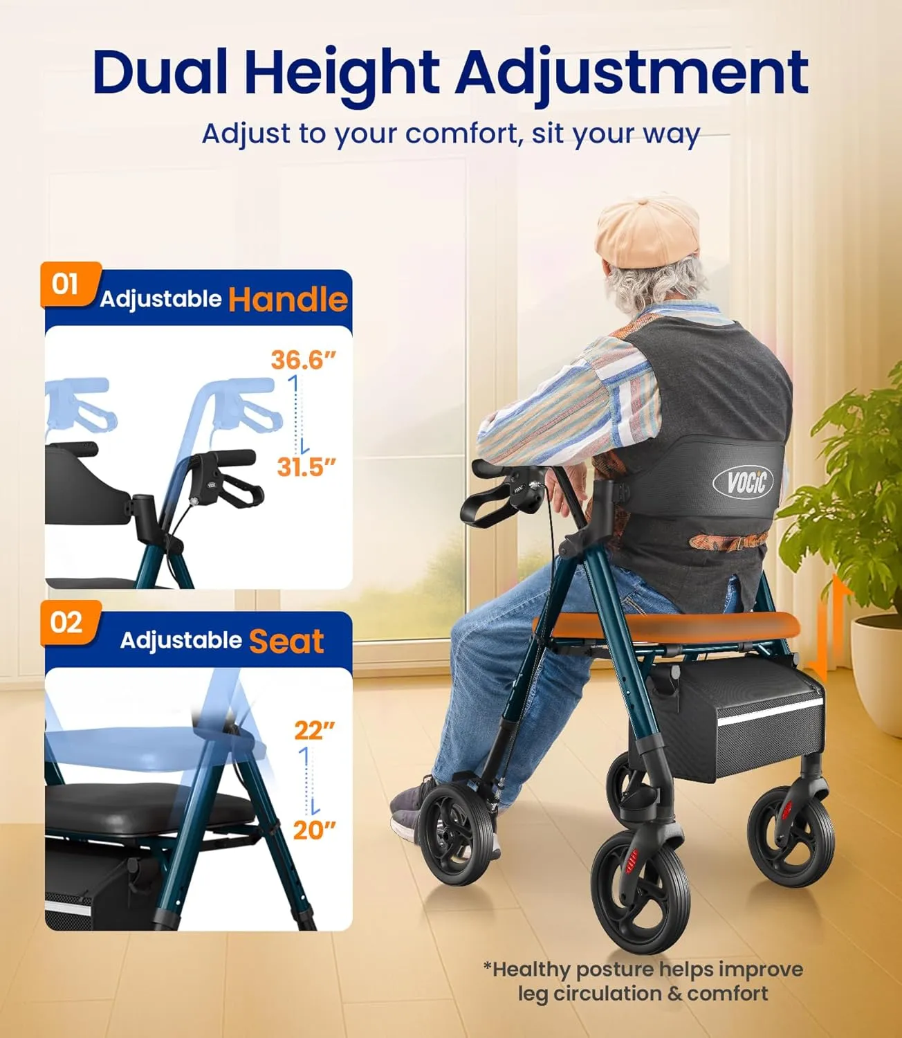 Walkers for Seniors, Z21 Rollator Walker with Seat Supports 350lb, 8" Big Wheels for All Terrain, Ergonomic Arc Seat & 6" Ultra Backrest Foldable Walker, Dual Height Adjustment, Lightweight 2025